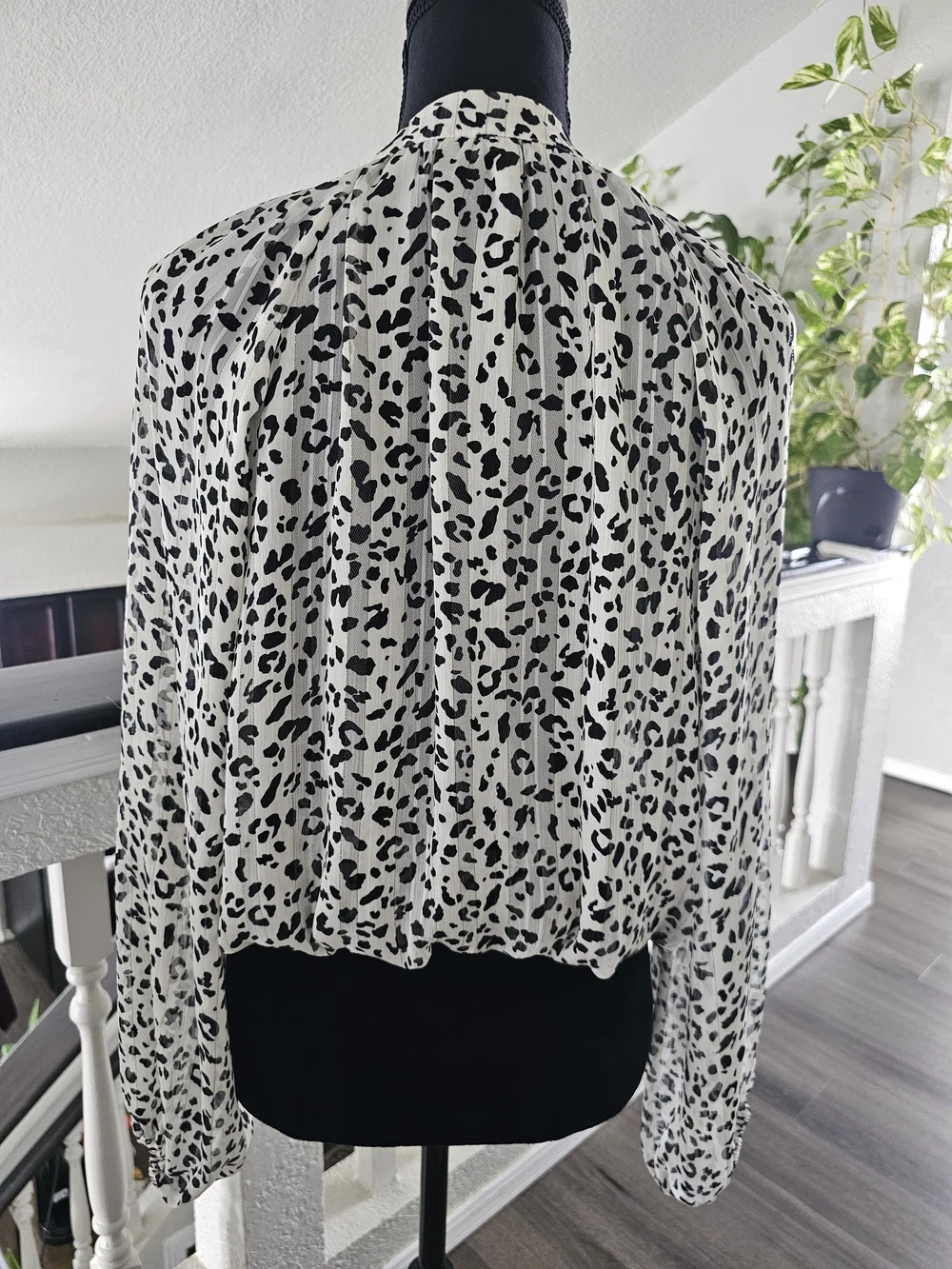 Size S  Women's Black and White Leopard Print Blouse - Picture 4 of 15